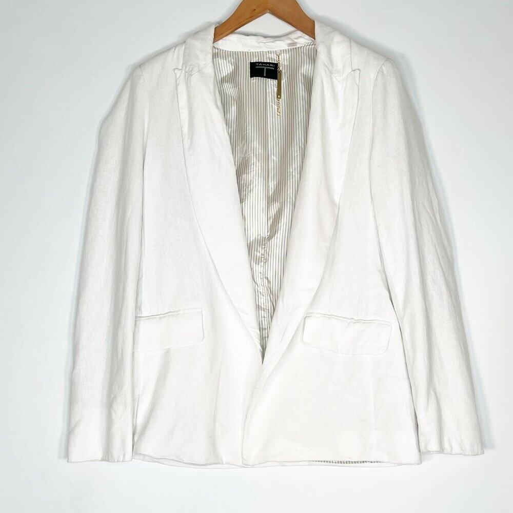 Tahari by Elie Tahari White Linen Blend Lapel Oversized Blazer Jacket Womens S